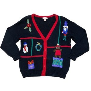 Vintage Ugly Christmas Sweater Womens 18/20 Holiday Cardigan Venezia Embroidered
